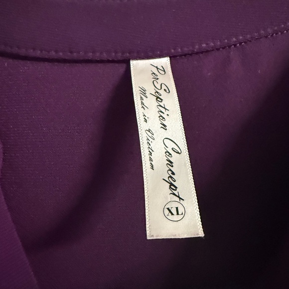 PerSeption Concept Violet Ruffle Blouse XL | Dressy Sheer Flutter Sleeves - Picture 2 of 12